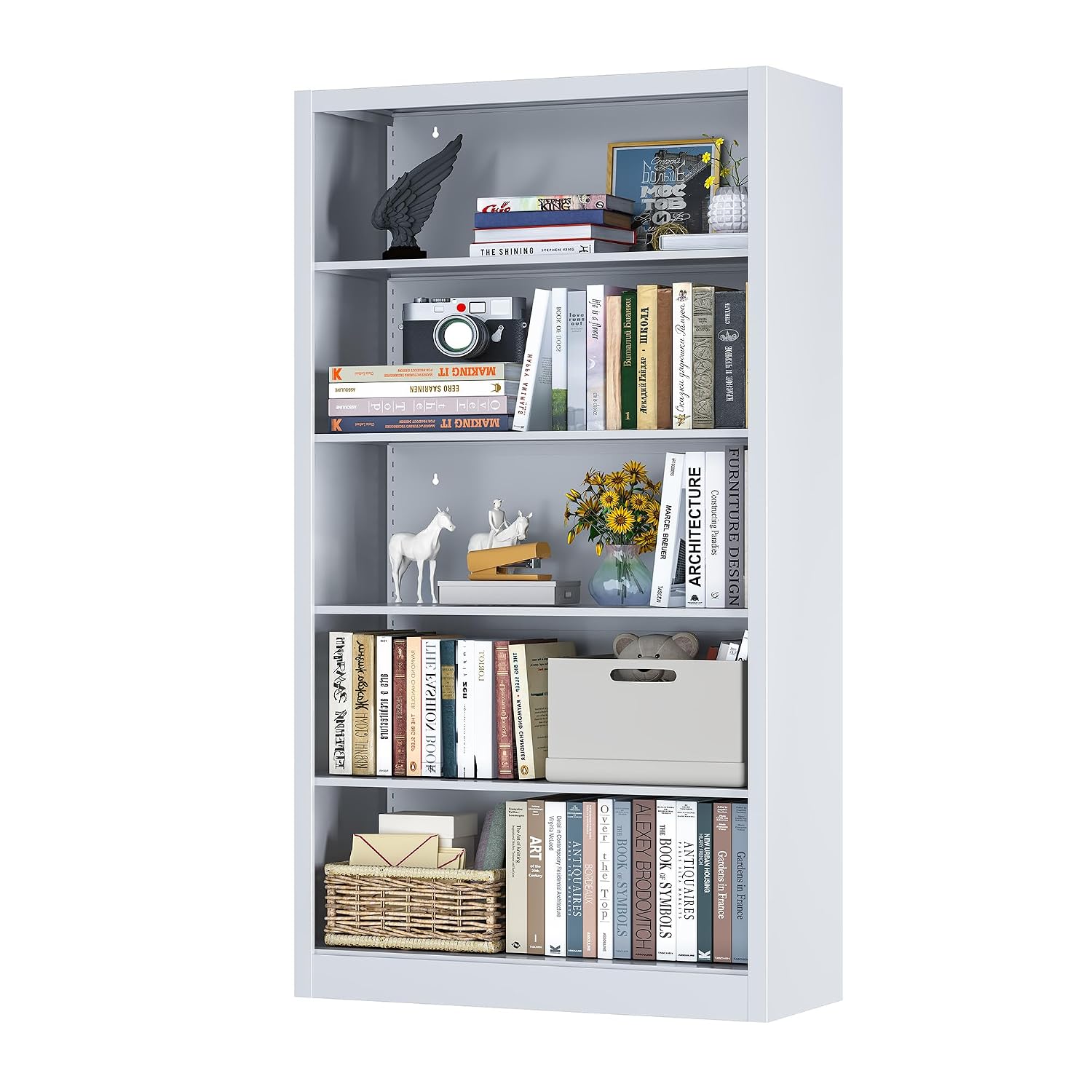Home Office And Library - 5-ярусный металлический книжный шкаф с регулируемыми